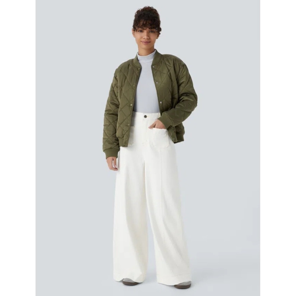 Halara Flex™ High Waisted Pockets Washed Casual Wide Leg Jeans Small Tall Cream